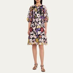 Rickie Freeman For Teri Jon Floral-Embroidered  Midi Dress, size 10
